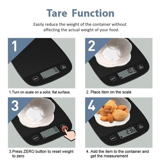 NUTRI FIT Digitale Küchenwaage, ultradünn, elektronische Multifunktionsküchenwaage, großes Display, Kunststoffplattform, 5 kg, Schwarz
