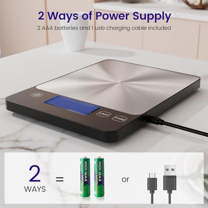 Digitale Küchenwaage, USB C Elektronik Küchenwaage, 15 kg Hochpräzise 1g/0.03oz Lebensmittelwaage, Professionell mit harter Funktion, Batterien enthalten （food scale）