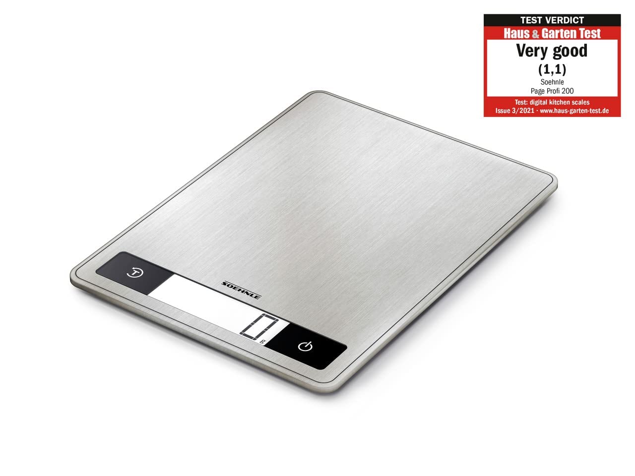 Soehnle Page Profi 200, digitale Küchenwaage silber aus Edelstahl, Gewicht bis zu 15 kg (1-g-genau), Haushaltswaage mit patentierter Sensor-Touch-Funktion, elektronische Waage inkl. Batterien