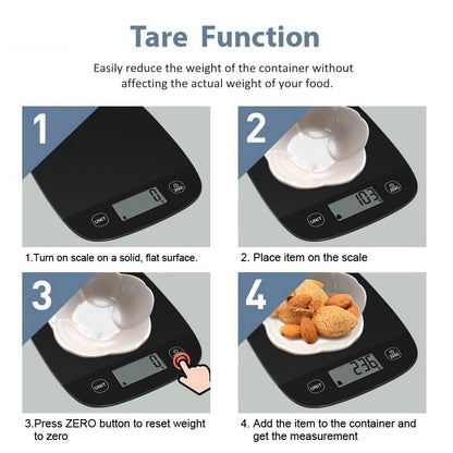 NUTRI FIT Digitale Küchenwaage, ultradünn, elektronische Multifunktionsküchenwaage, großes Display, Kunststoffplattform, 5 kg, Schwarz