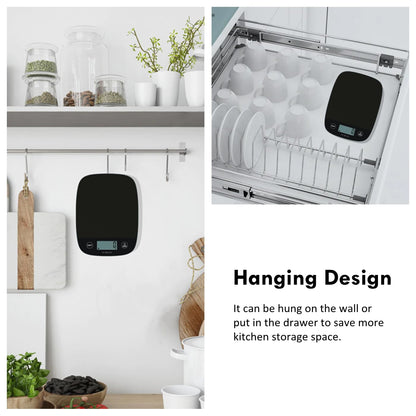 NUTRI FIT Digitale Küchenwaage, ultradünn, elektronische Multifunktionsküchenwaage, großes Display, Kunststoffplattform, 5 kg, Schwarz