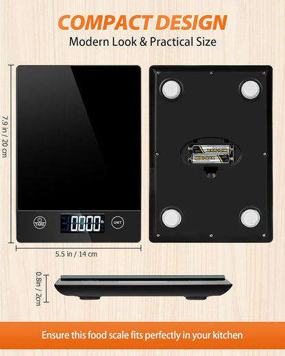Küchenwaage Digital 10KG Küchenwaagen Glas Digitale Waage Wasserdicht Elektronische Haushaltswaage zum Backen, Tara Funktion, Touch-Taste, 1g Genaue