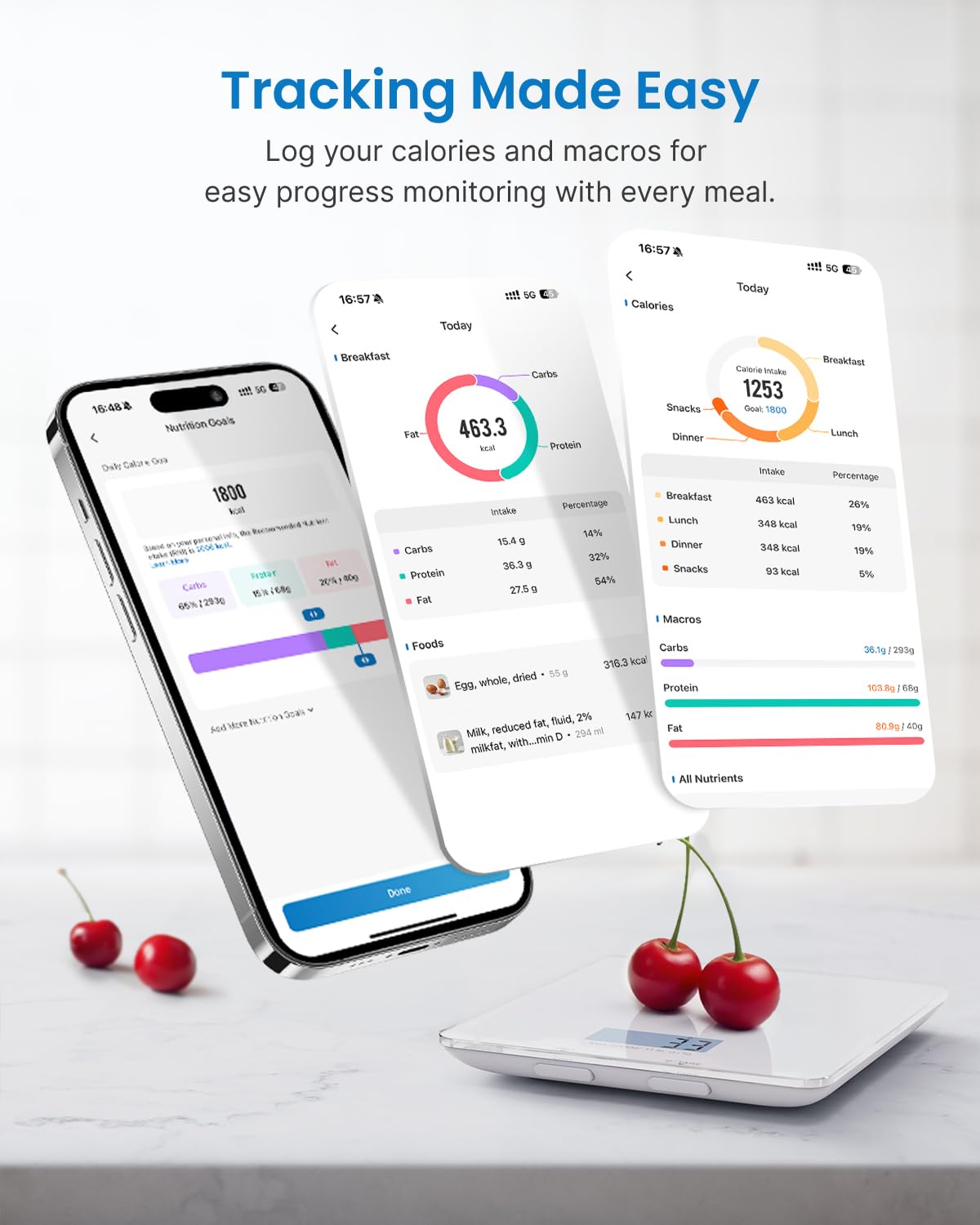 RENPHO Küchenwaage Digital, Waage Küche mit LCD-Display, Professionelle Haushaltswaage mit Tara Funktion, Lebensmittelwaage zum Backen und Kochen, 1g/0,05oz Präzise Graduierung, 5kg Maximalgewicht
