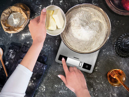 Soehnle Page Profi 200, digitale Küchenwaage silber aus Edelstahl, Gewicht bis zu 15 kg (1-g-genau), Haushaltswaage mit patentierter Sensor-Touch-Funktion, elektronische Waage inkl. Batterien