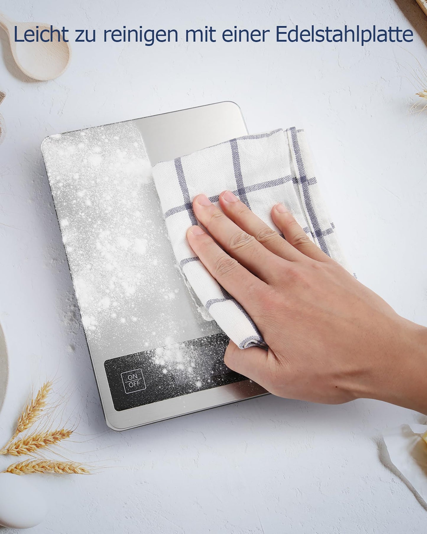 Drcowu Küchenwaage Digitale 15 kg, Küchenwaage Digital Wasserdicht mit LCD-Anzeige, Multifunktions-Lebensmittelwaage, Hohe Präzision auf bis zu 1g, Tara-Funktion, Touch-Taste, Großer Edelstahl-Panel