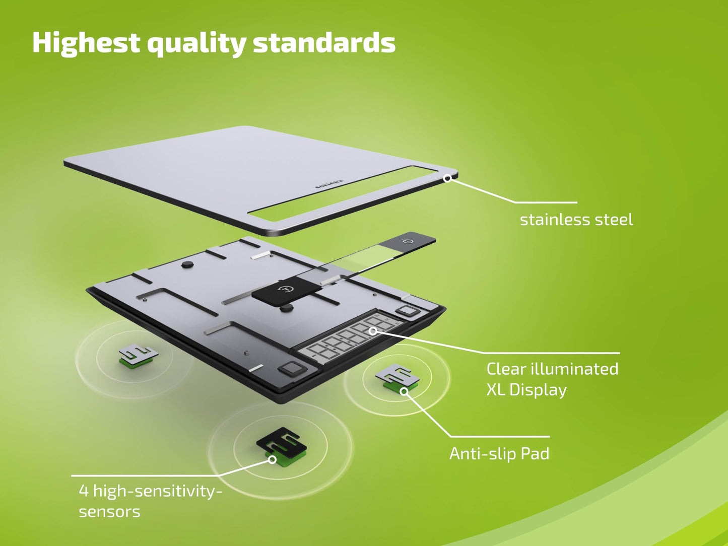 Soehnle Page Profi 200, digitale Küchenwaage silber aus Edelstahl, Gewicht bis zu 15 kg (1-g-genau), Haushaltswaage mit patentierter Sensor-Touch-Funktion, elektronische Waage inkl. Batterien